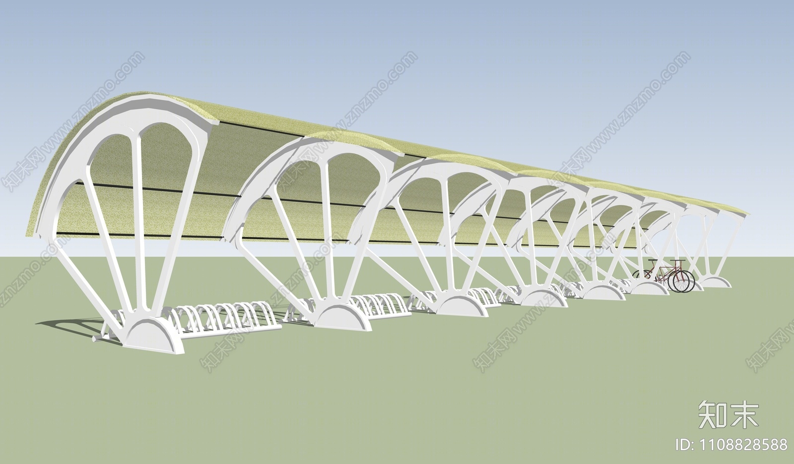 现代停车场单车棚SU模型下载【ID:1108828588】