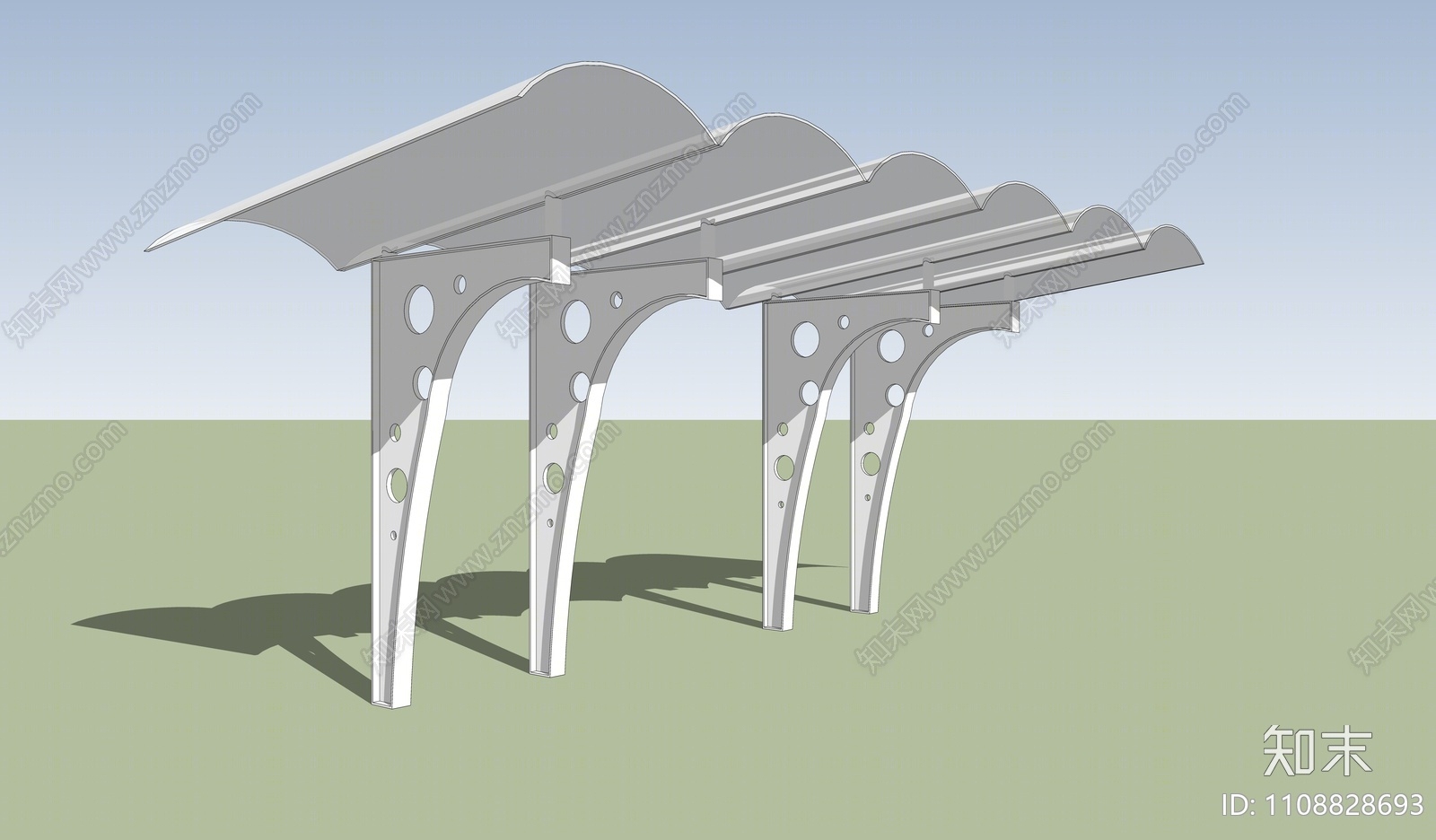 现代停车场单车棚SU模型下载【ID:1108828693】