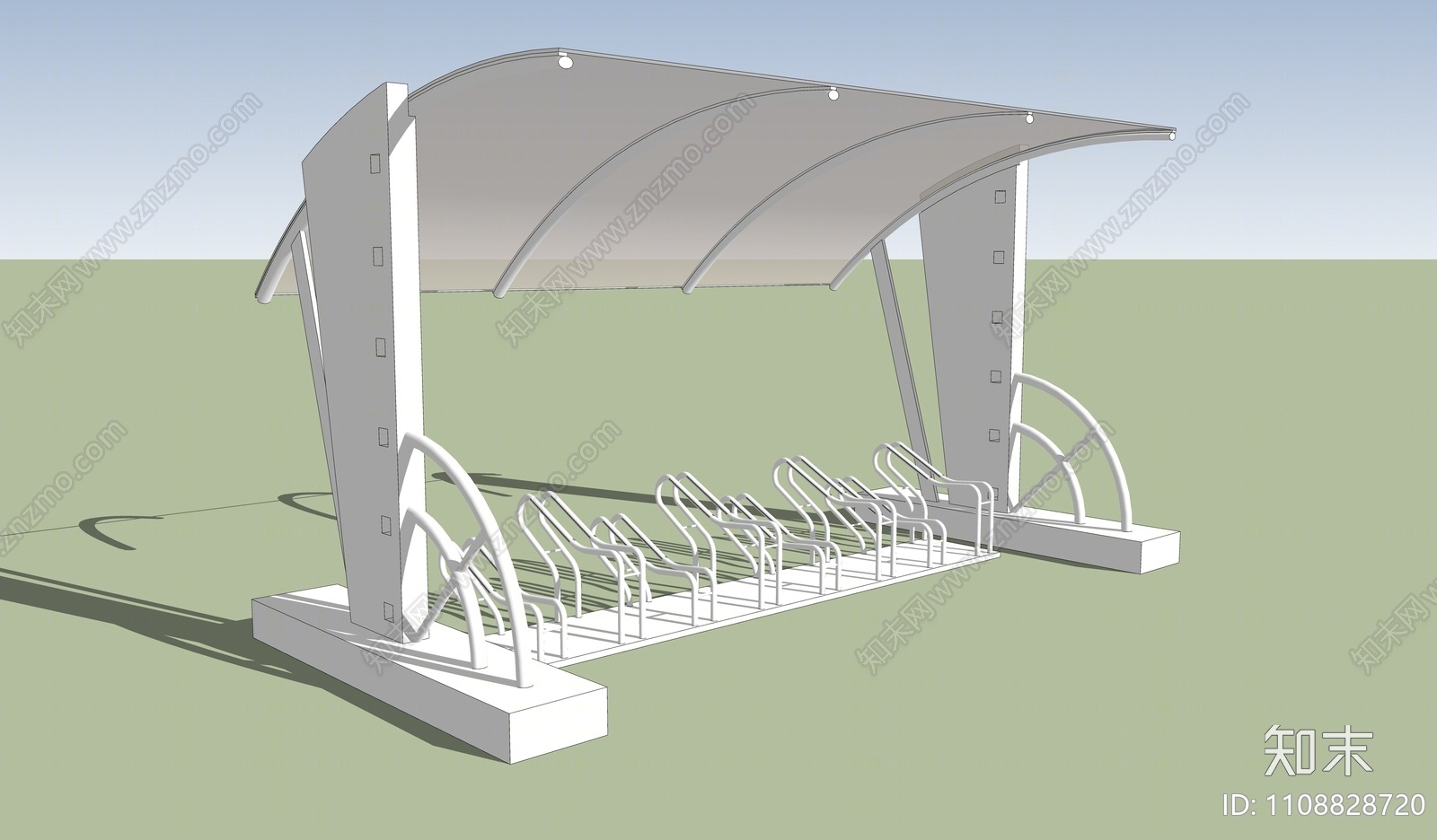 现代停车场单车棚SU模型下载【ID:1108828720】