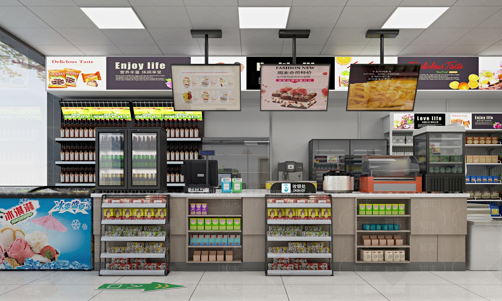 现代超市综合收银台3D模型下载【ID:1108830841】