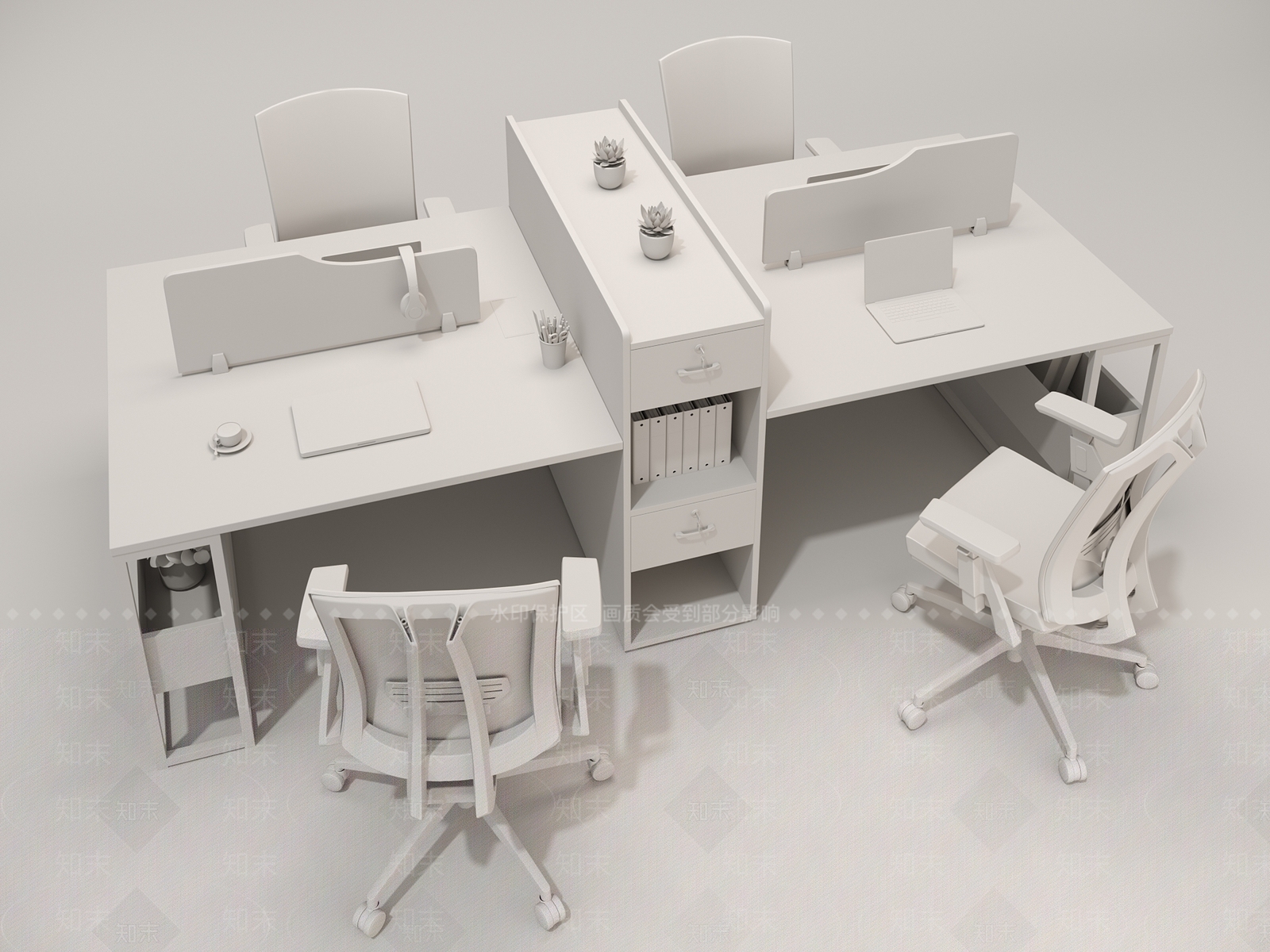 现代办公桌椅组合3D模型下载【ID:1108837692】