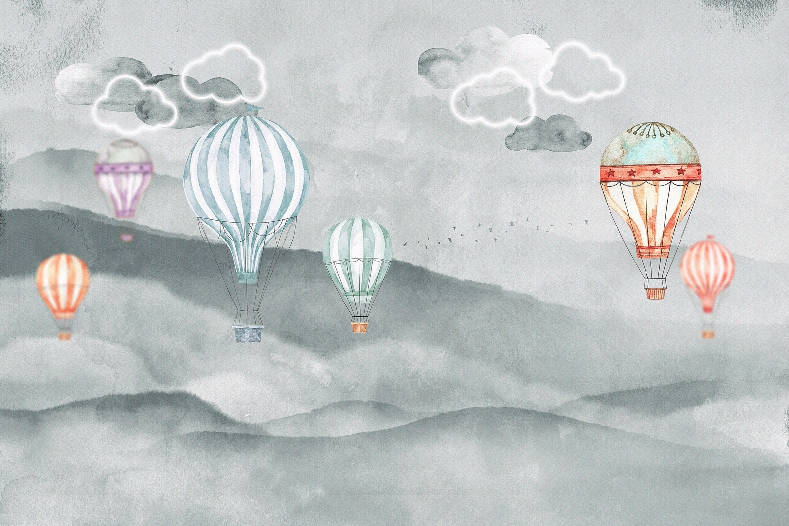 儿童天空热气球壁画贴图下载【ID:1108843995】