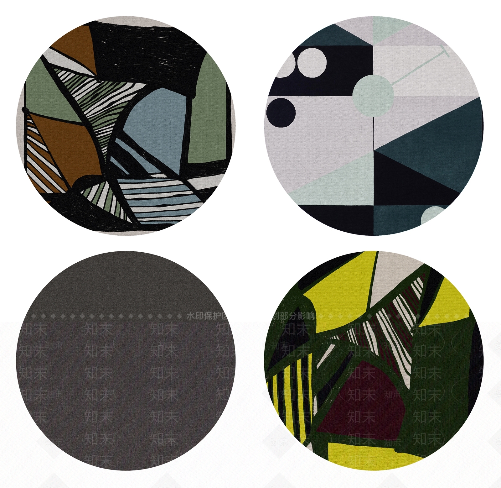 现代黑白灰蓝黄色抽象圆形地毯组合3d模型下载