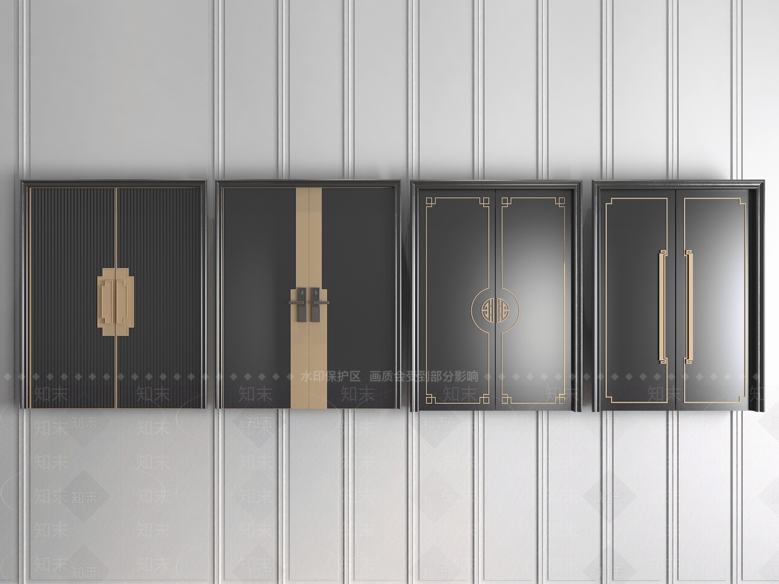 新中式入户双开门3D模型下载【ID:1108849608】