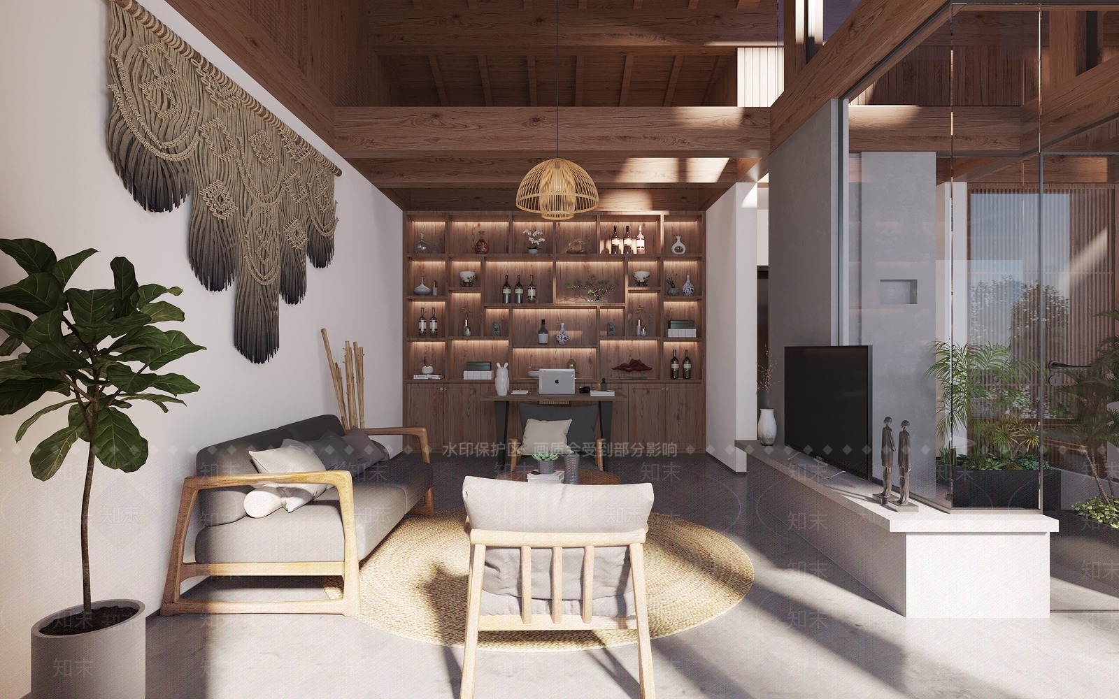 侘寂民宿客厅3D模型下载【ID:1108857387】