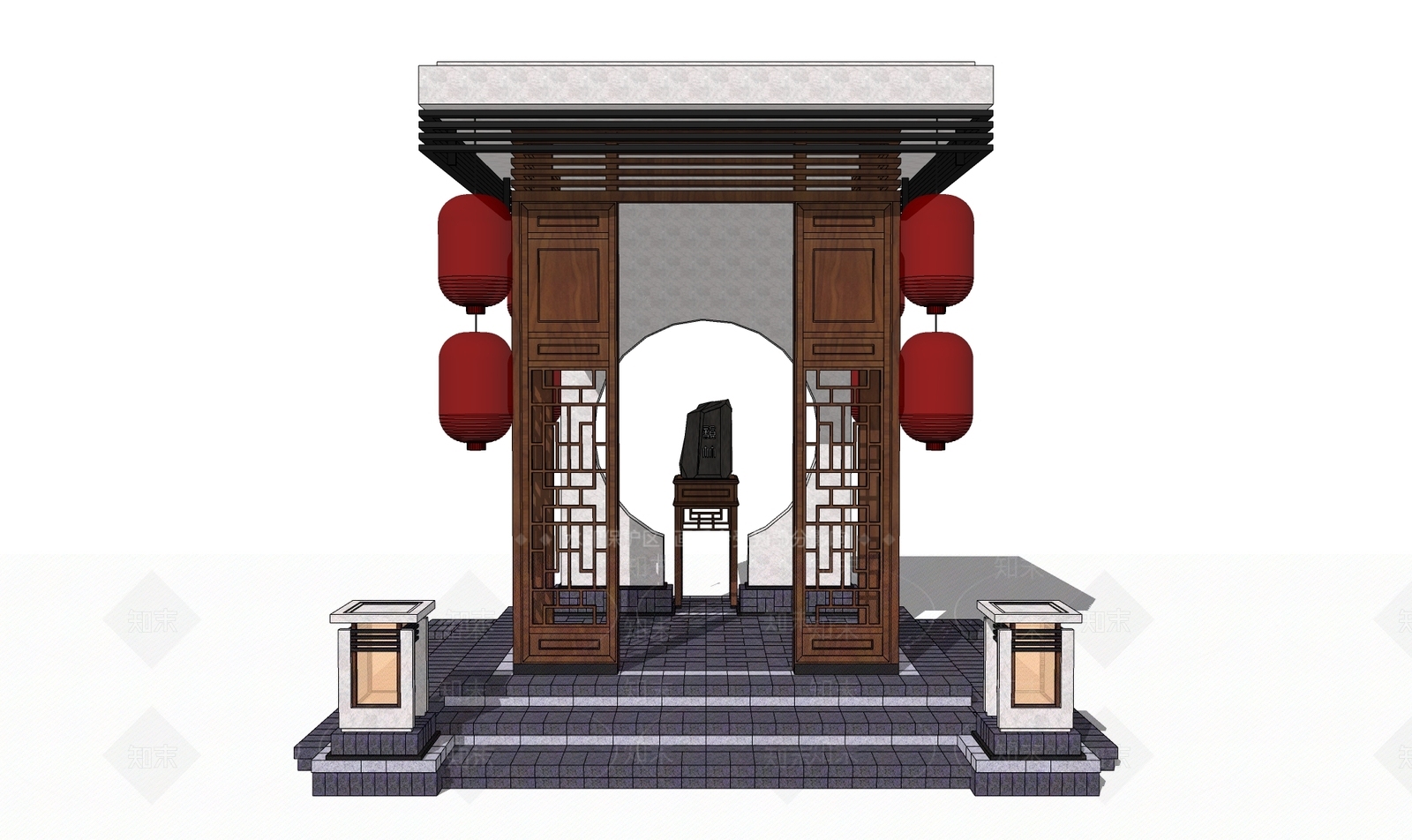 新中式亭子SU模型下载【ID:1108858841】