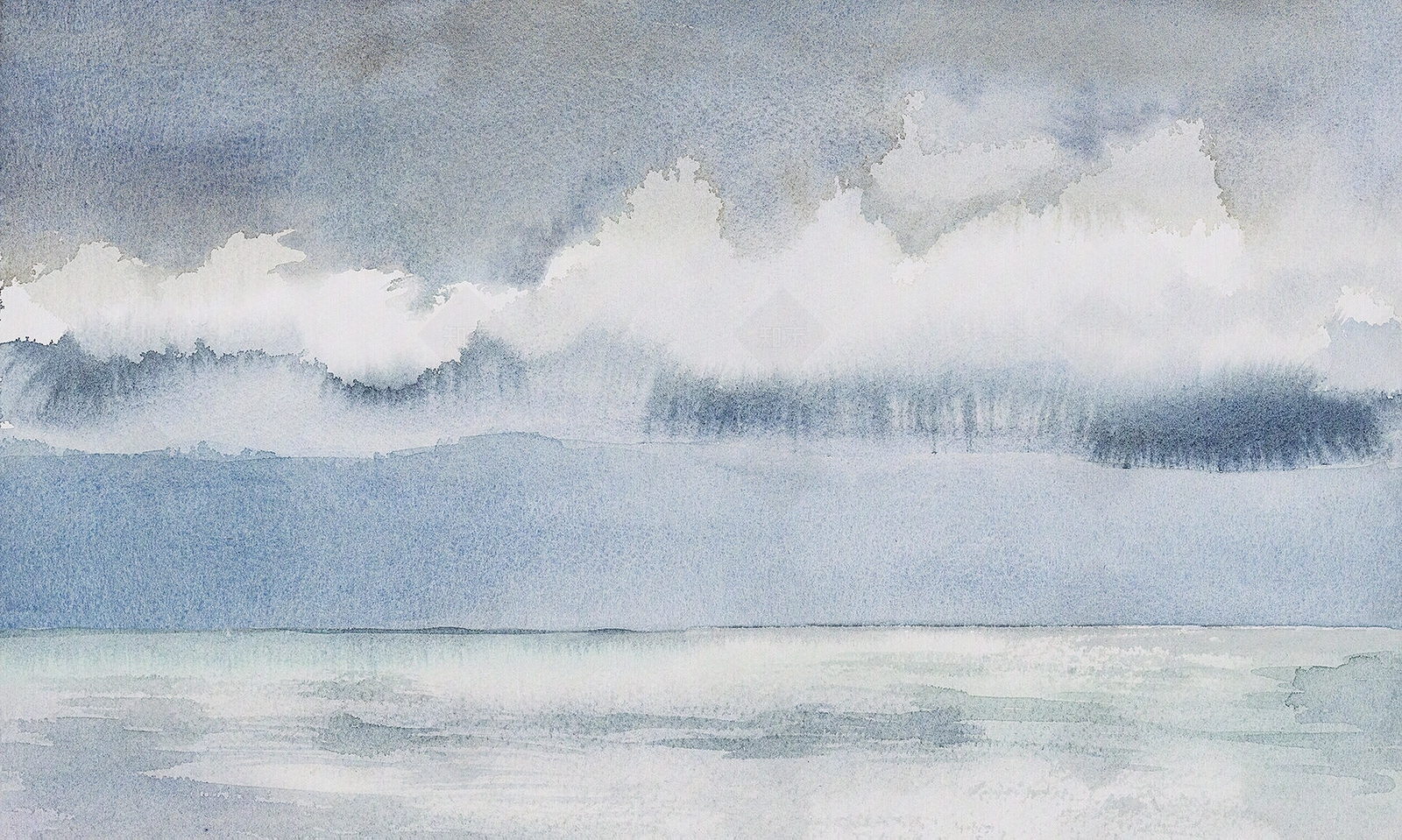 蓝色天空现代简约水彩壁画贴图下载【ID:1108969233】