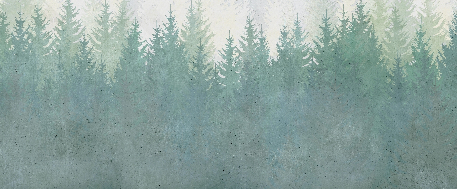 水彩绿色森林壁画贴图下载【ID:1108969999】