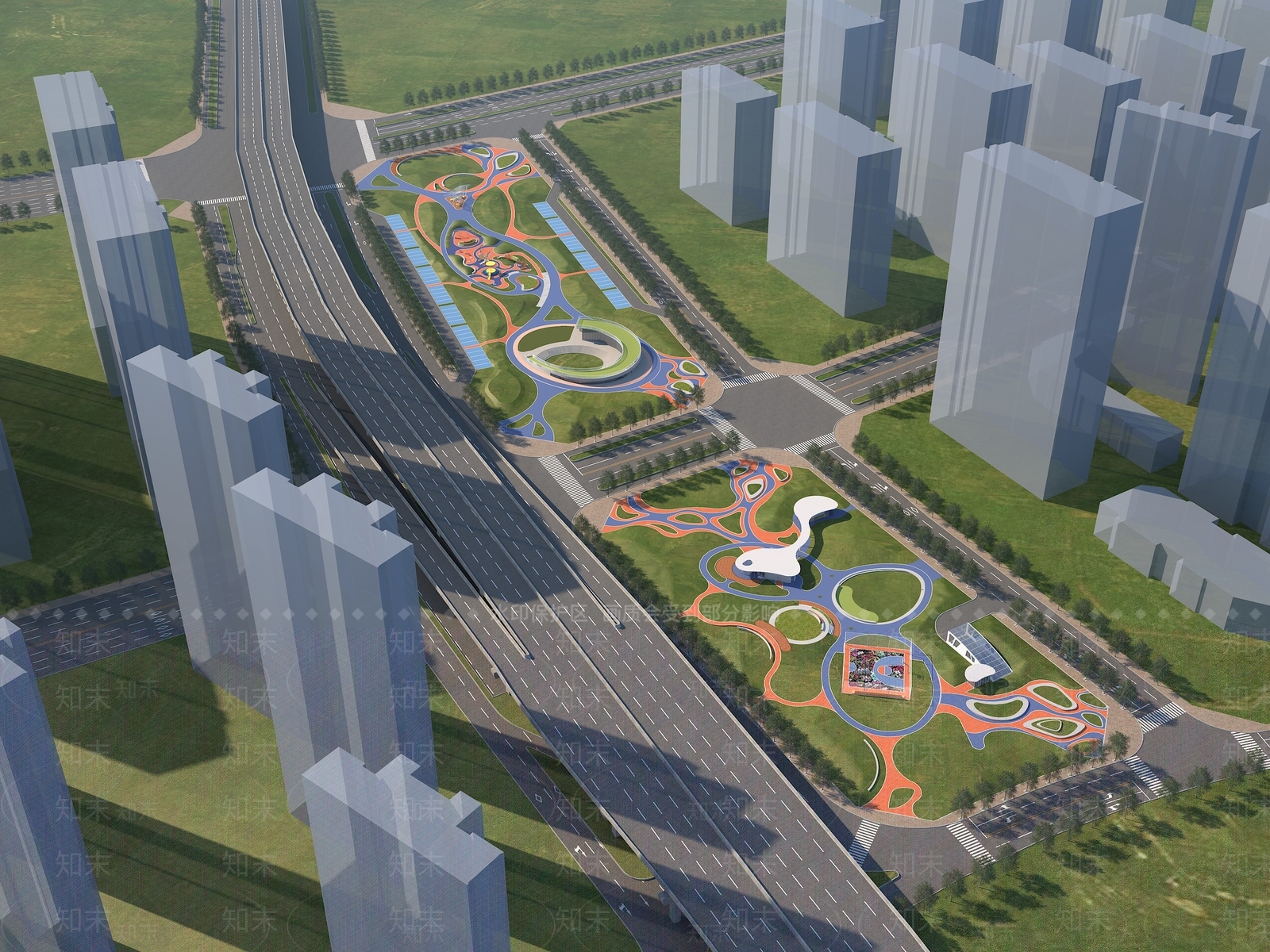 现代公园鸟瞰规划3D模型下载【ID:1108881163】