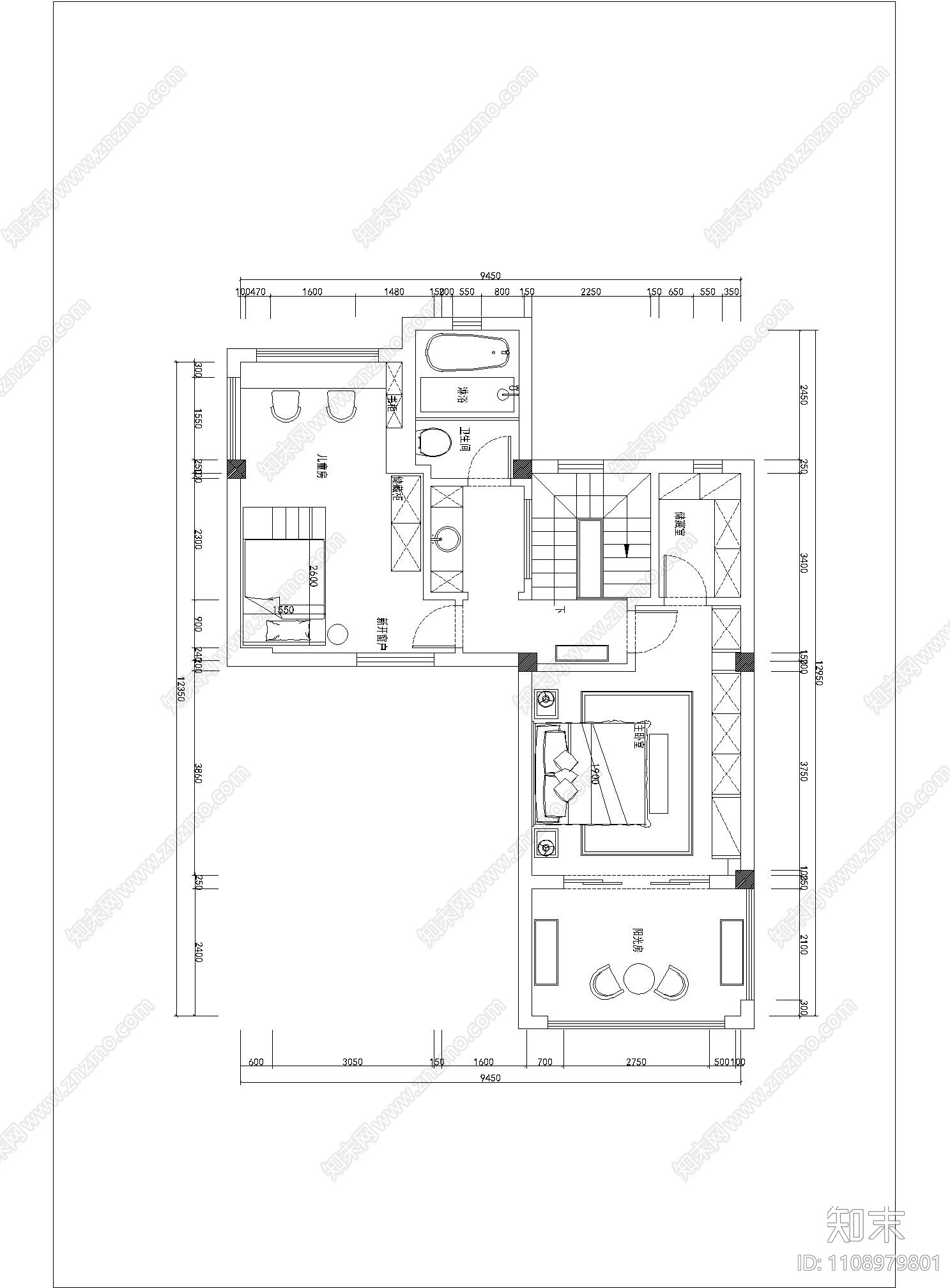 欧式简约家装施工图cad施工图下载【ID:1108979801】