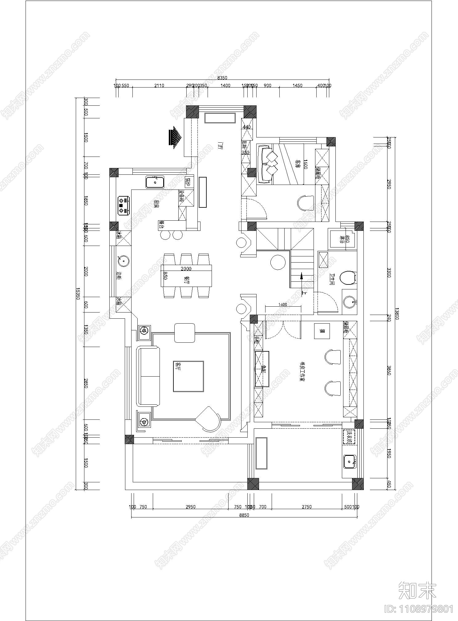 欧式简约家装施工图cad施工图下载【ID:1108979801】