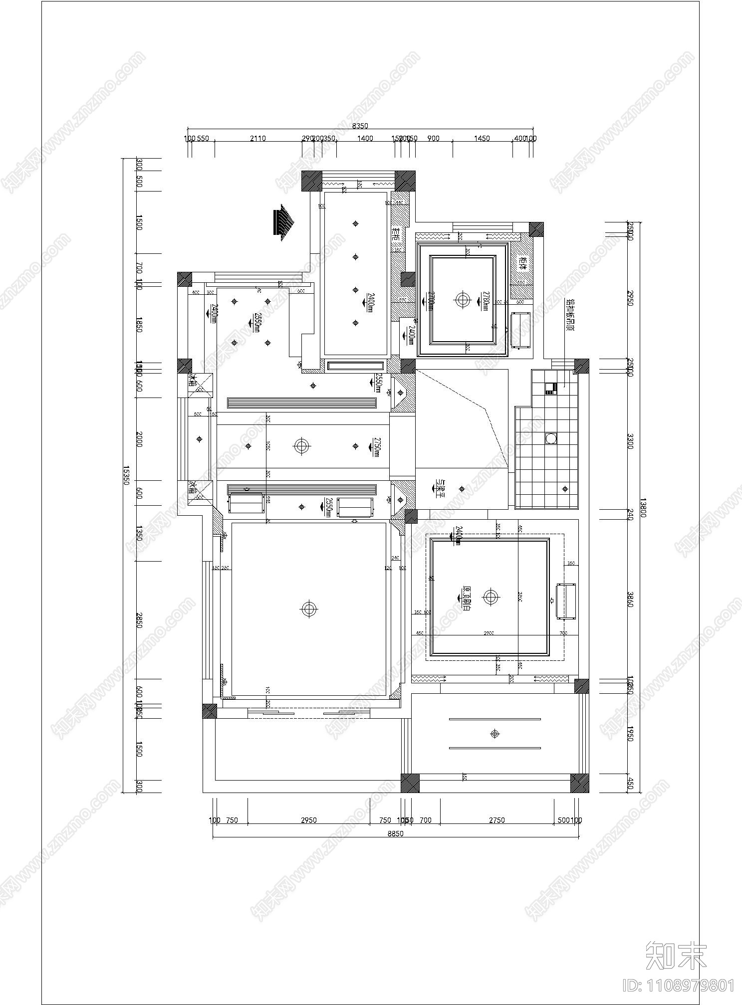 欧式简约家装施工图cad施工图下载【ID:1108979801】