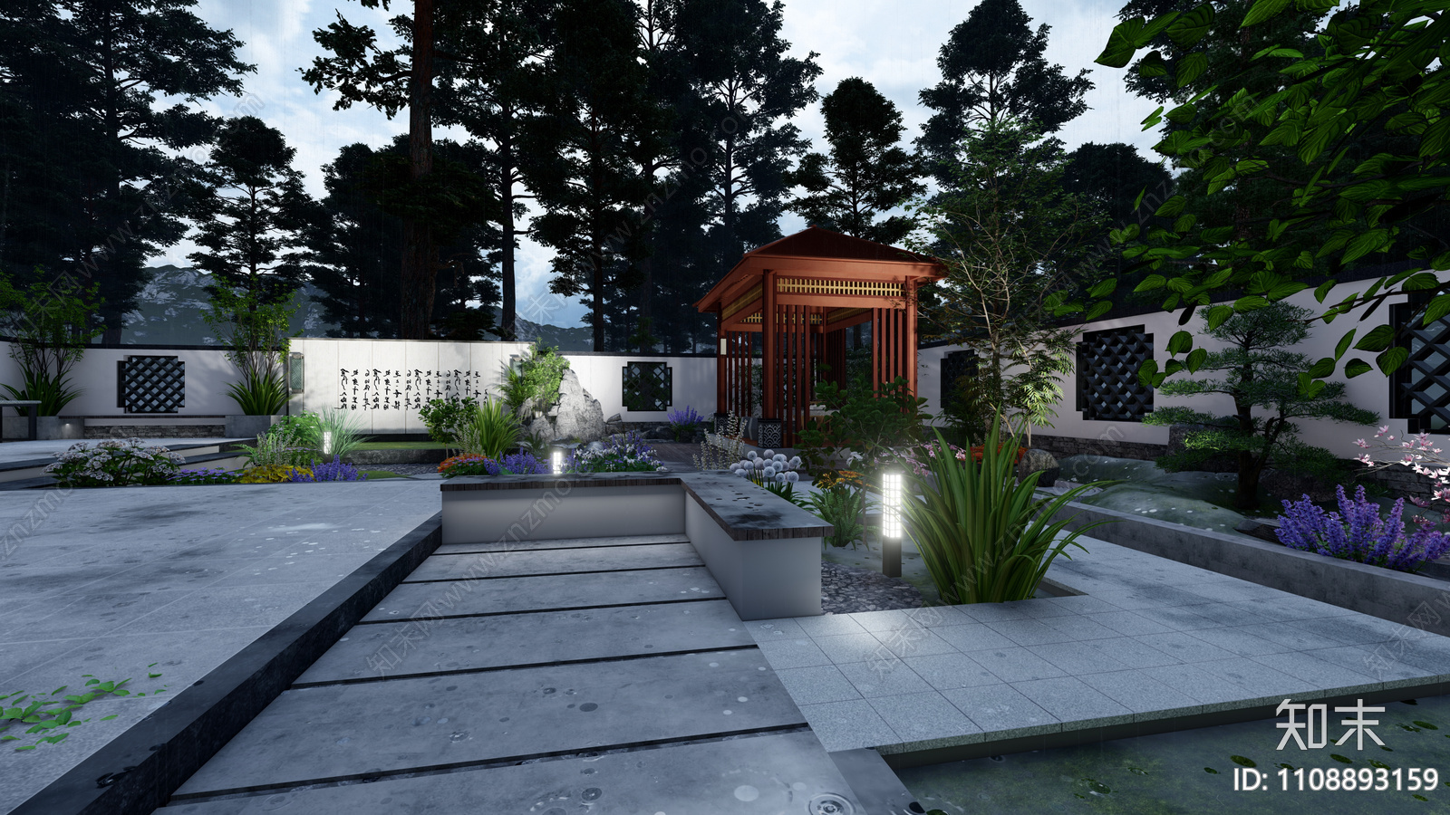新中式庭院设计施工图施工图下载【ID:1108893159】