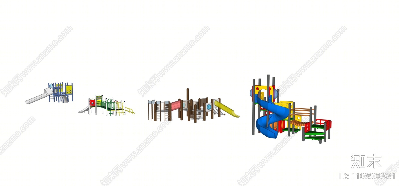 现代儿童滑梯SU模型下载【ID:1108900331】