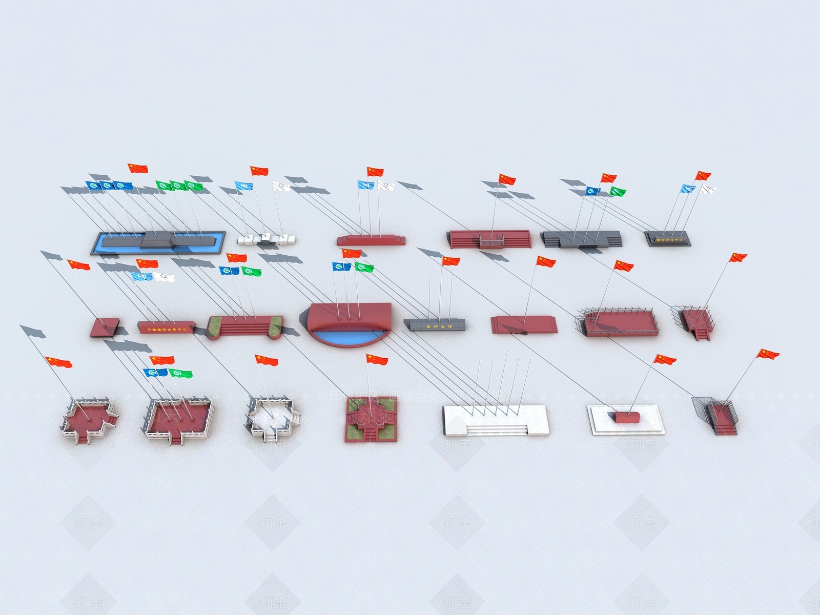 现代升旗台3D模型下载【ID:1108903374】