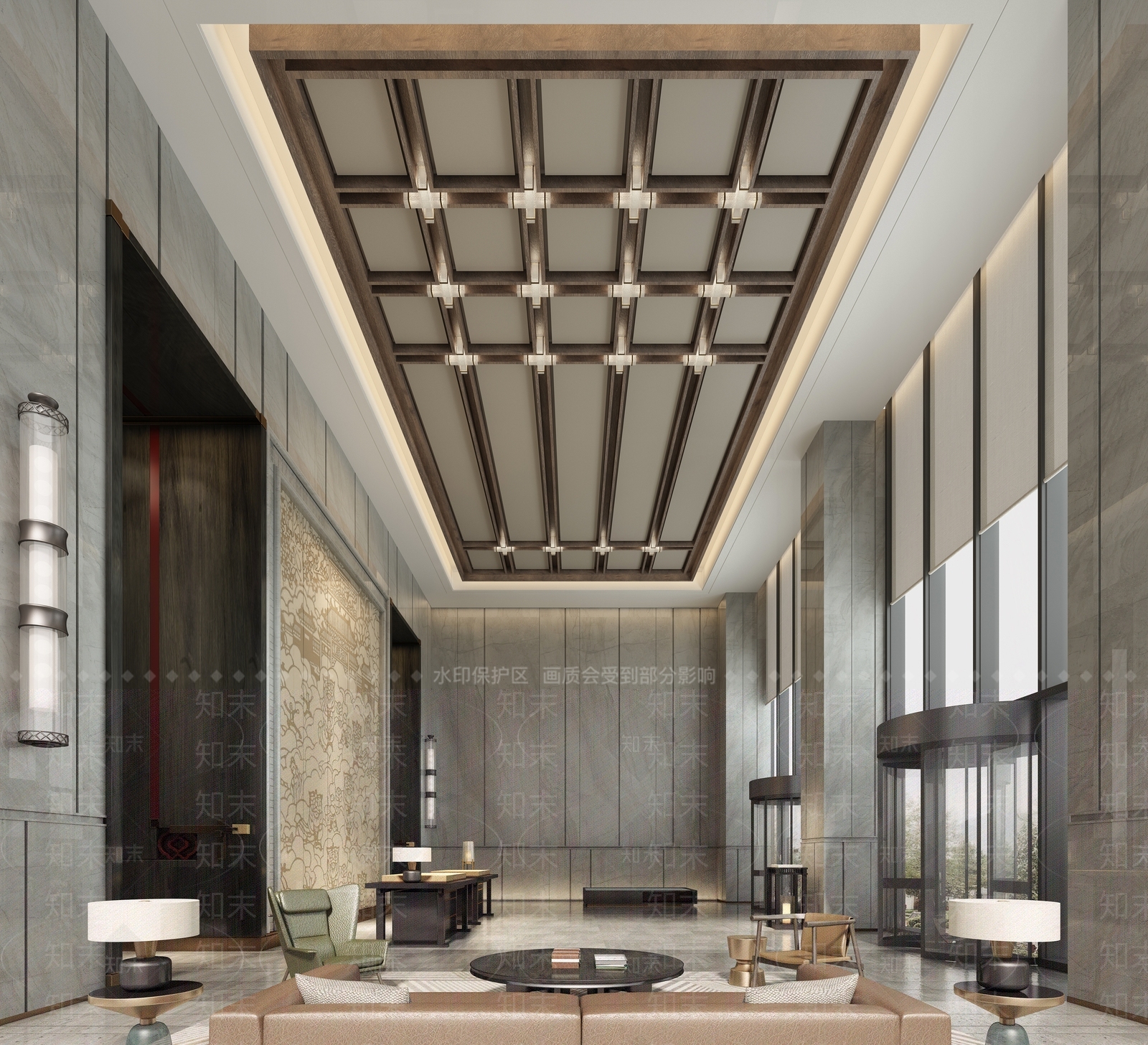 现代写字楼大堂3D模型下载【ID:1108906634】