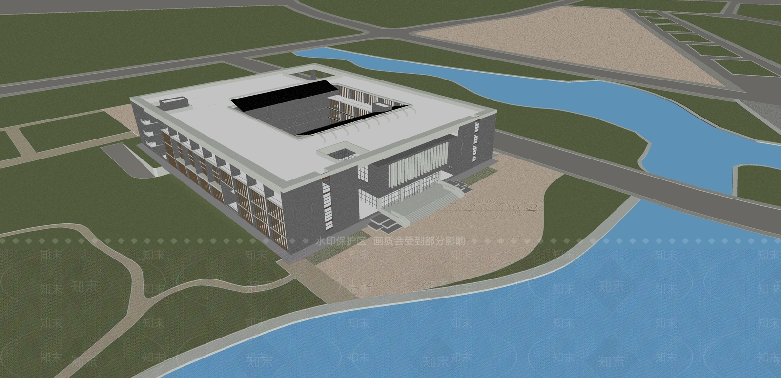 现代图书馆建筑SU模型下载【ID:1108911478】