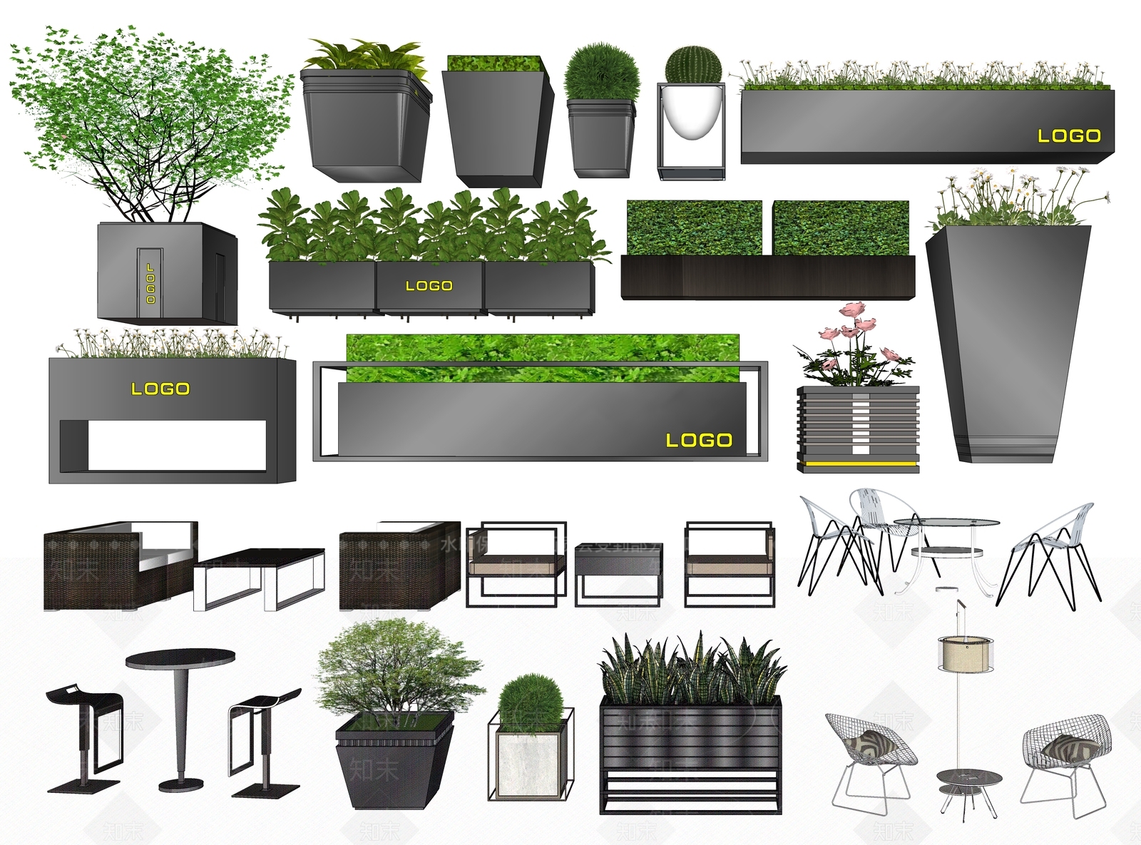 现代商业街外摆花箱SU模型下载【ID:1108913592】