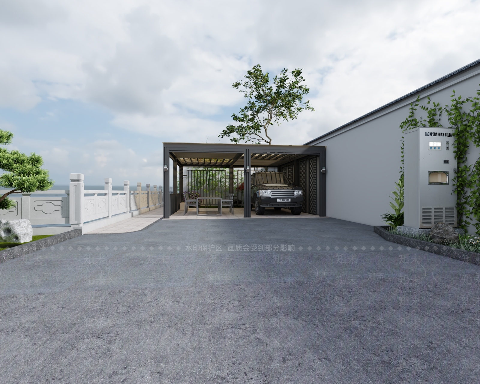 新中式户外车库3D模型下载【ID:1108921632】