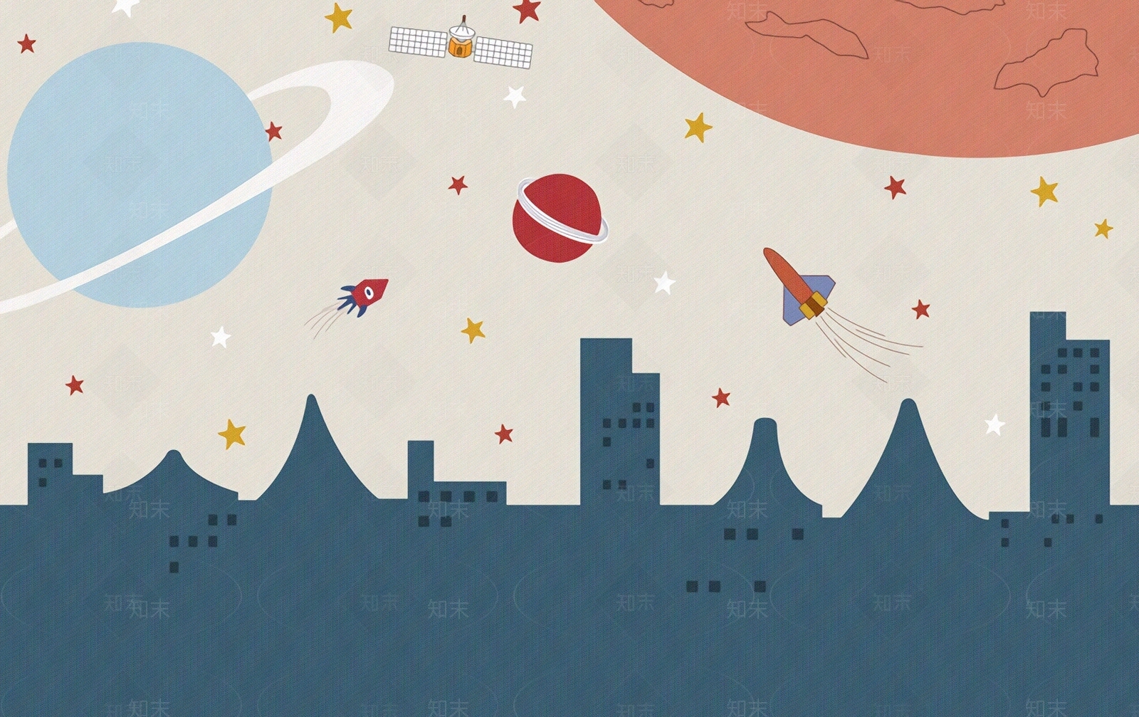 卡通儿童太空壁画贴图下载【ID:1108924317】