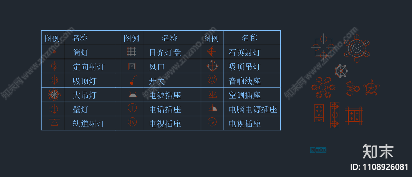 欧式灯具模块cad施工图下载【ID:1108926081】