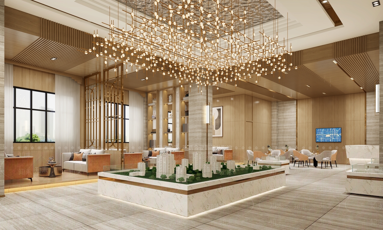 新中式售楼处沙盘区3d模型下载