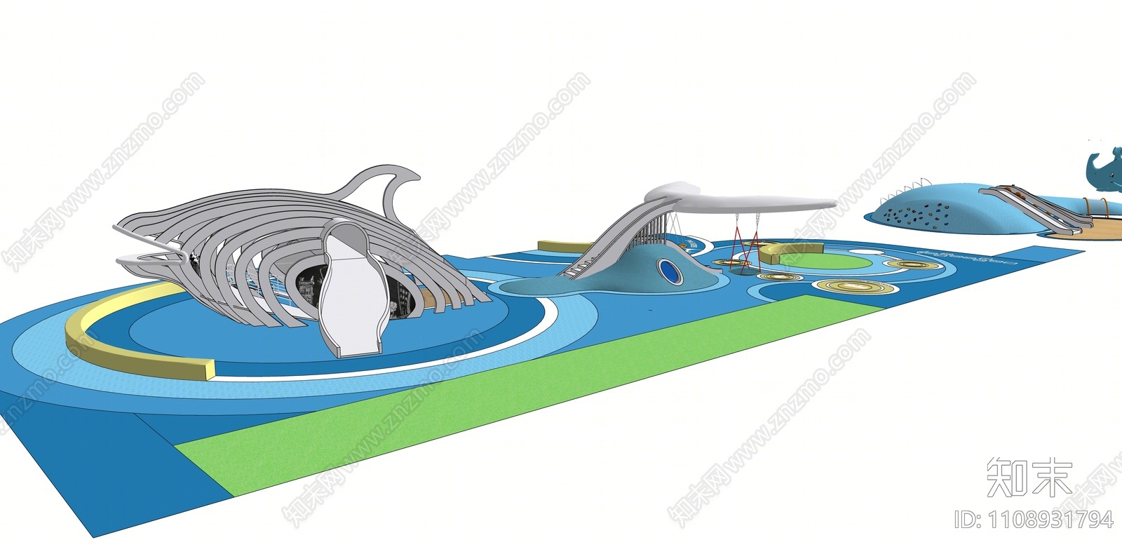 现代鱼造型滑梯SU模型下载【ID:1108931794】