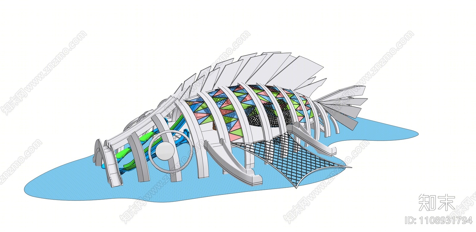 现代鱼造型滑梯SU模型下载【ID:1108931794】