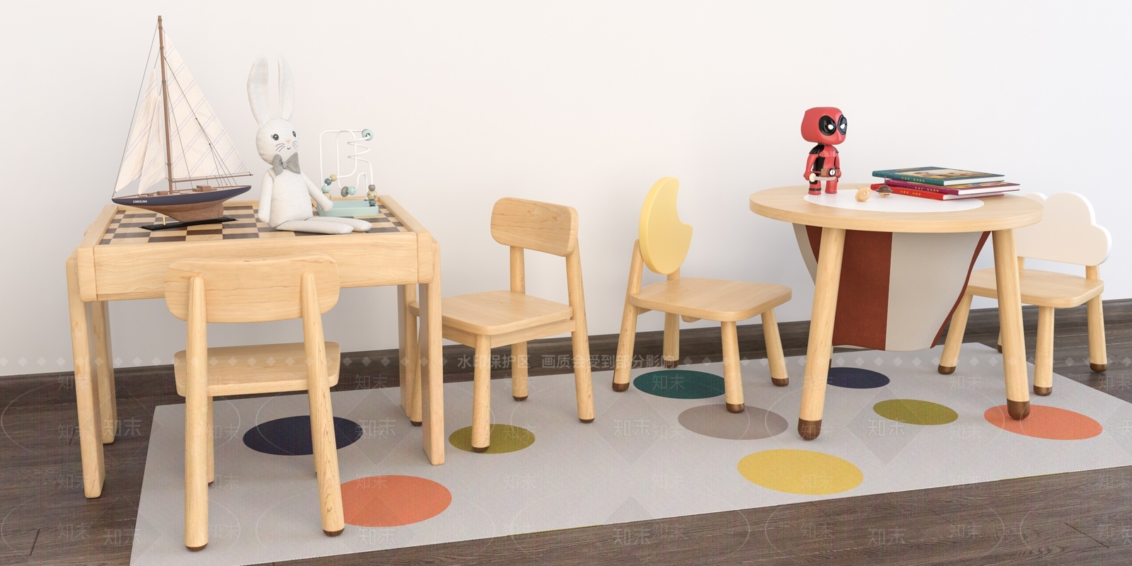现代儿童游戏桌椅组合3D模型下载【ID:1108938220】