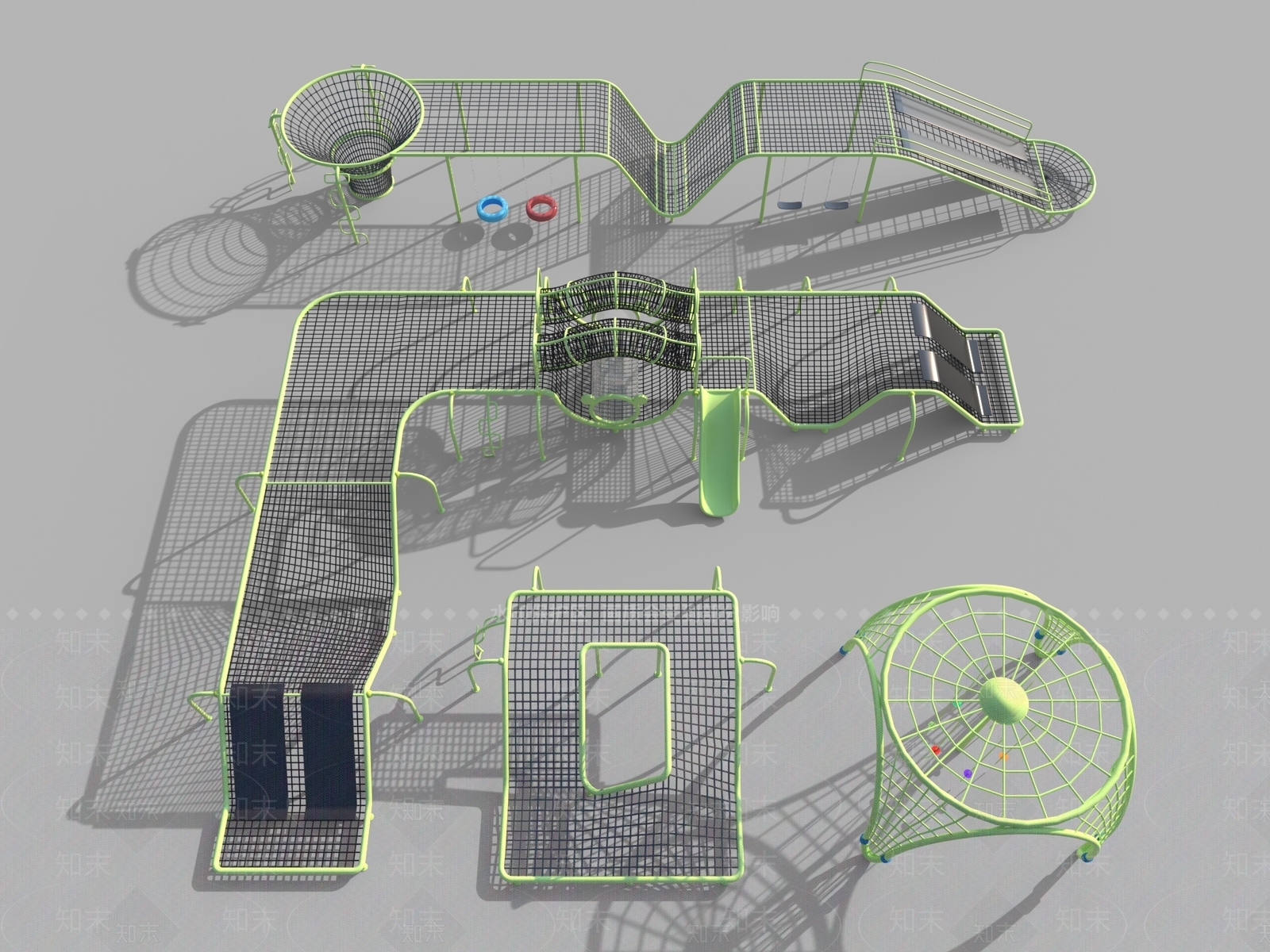 现代户外儿童游乐设备攀爬架3D模型下载【ID:1108945091】