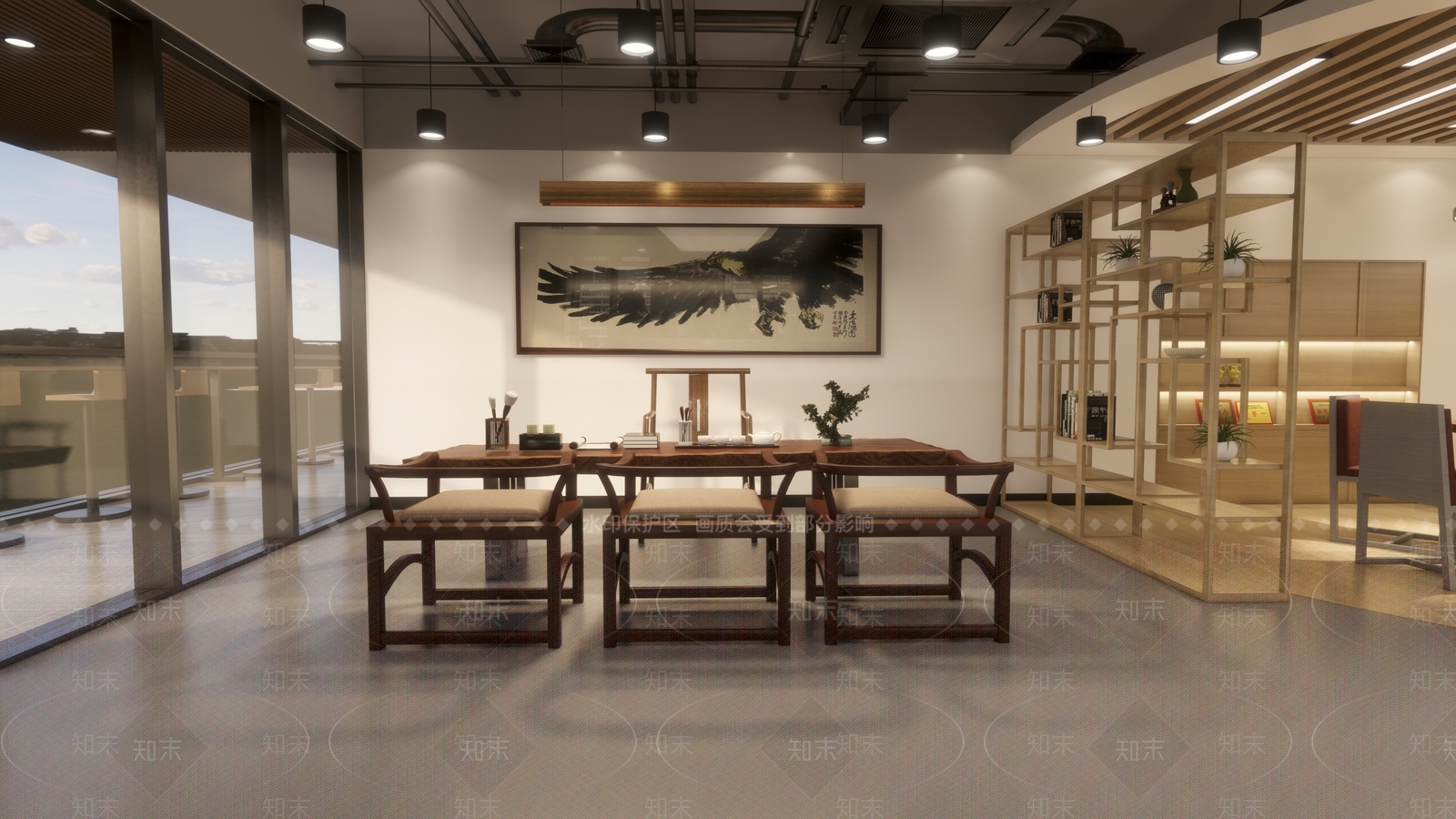 新中式办公休息区SU模型下载【ID:1108951712】