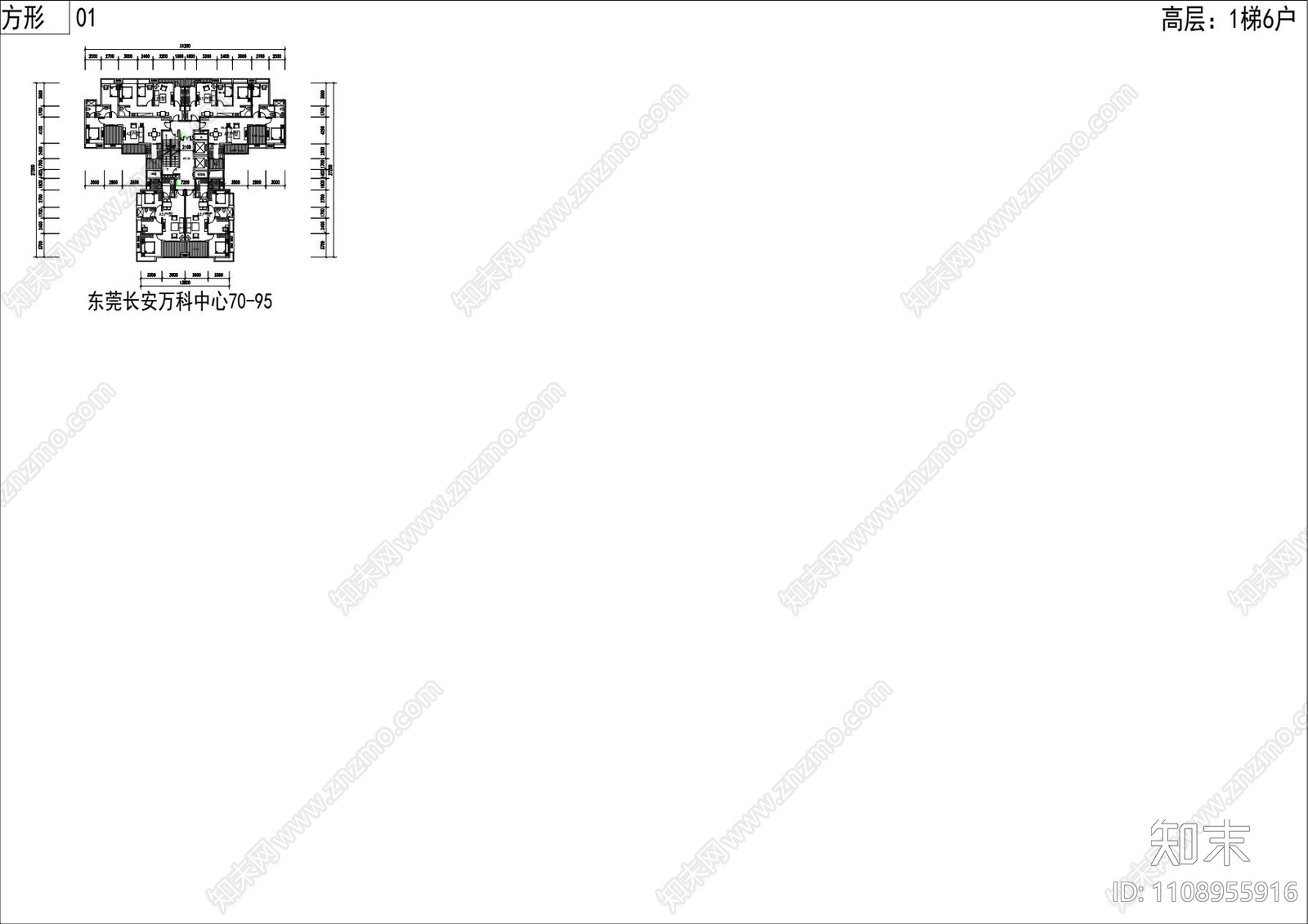 31个一梯六户住宅建筑户型平面图施工图下载【ID:1108955916】