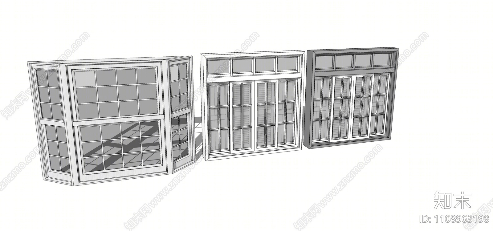 现代落地窗组合SU模型下载【ID:1108963198】