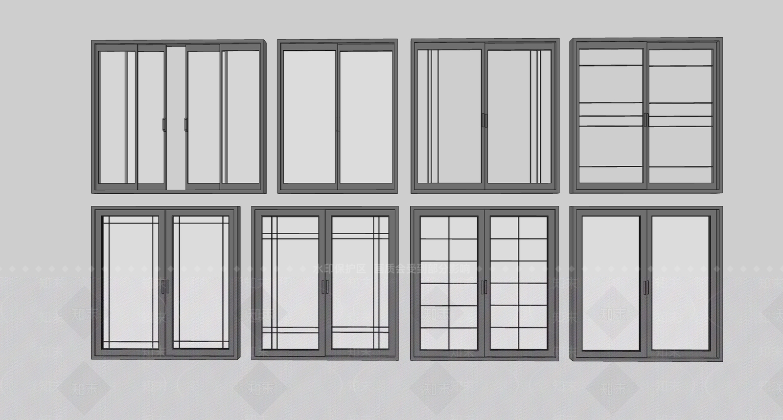 现代落地窗SU模型下载【ID:1108973260】