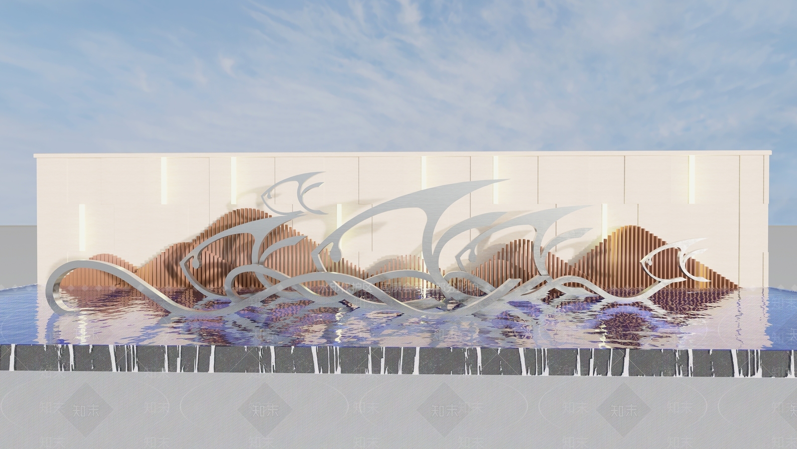 现代群鱼不锈钢雕塑小品SU模型下载【ID:1108975125】