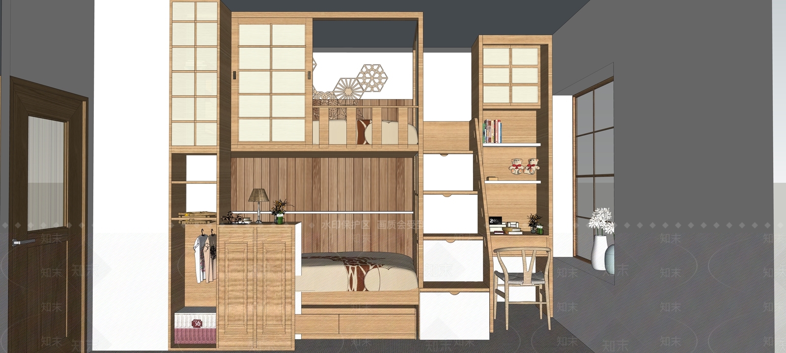 日式通用儿童房SU模型下载【ID:1108975300】