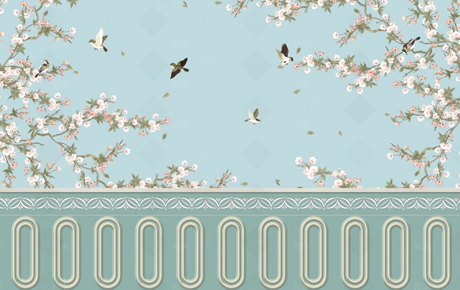 欧式田园风格壁画硬包贴图下载【ID:1108987413】