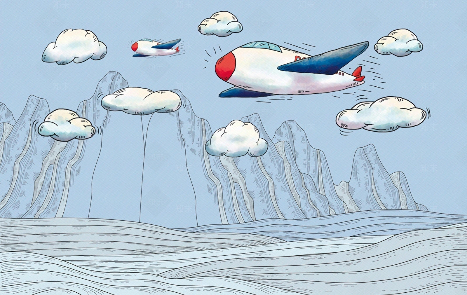 卡通儿童天空壁画贴图下载【ID:1108987800】