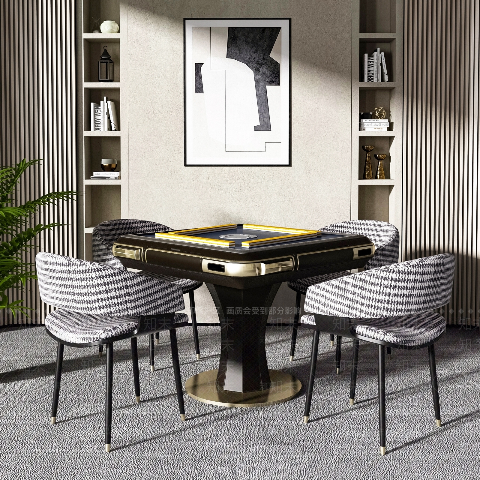 现代麻将桌椅组合3D模型下载【ID:1109073542】