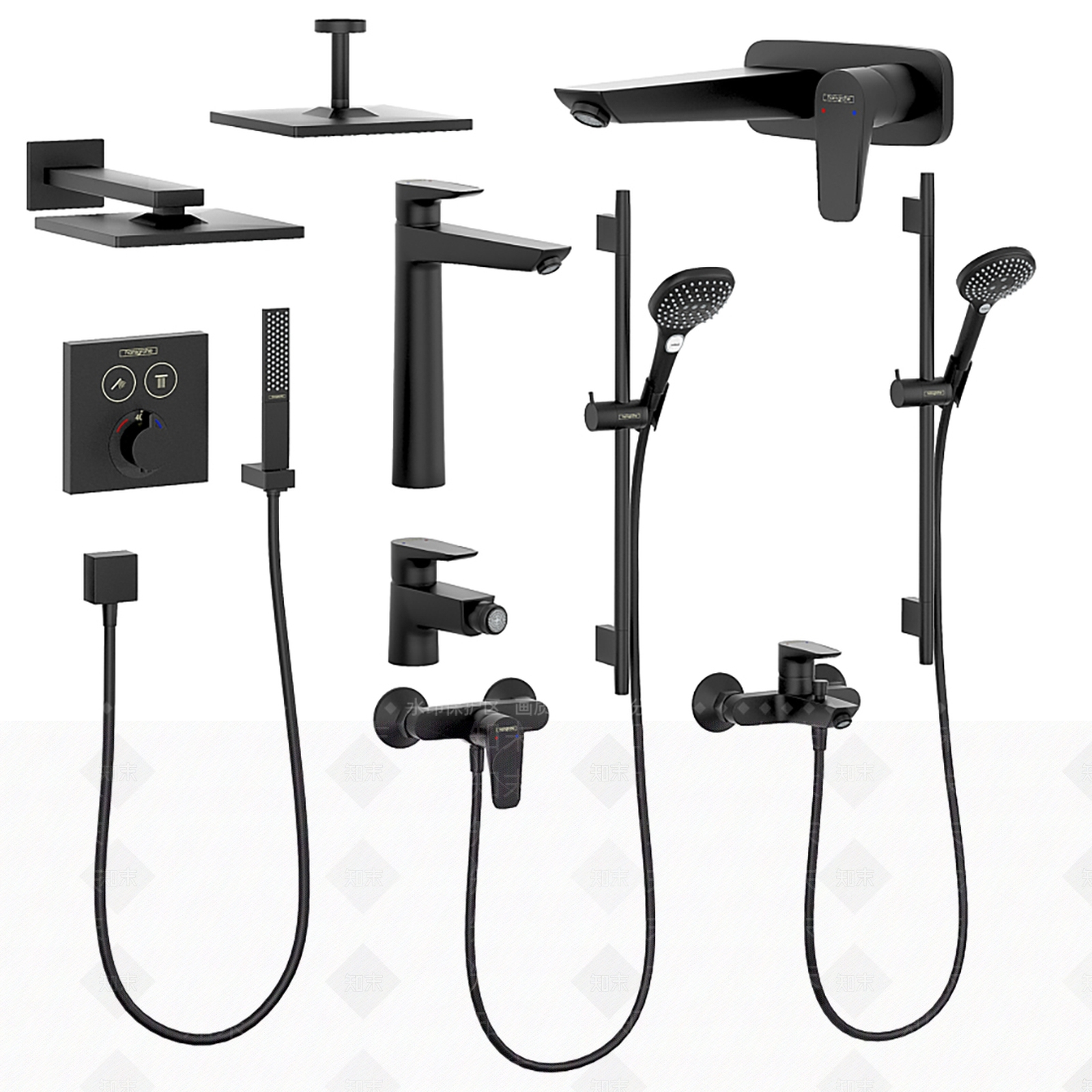 现代淋浴花洒组合3D模型下载【ID:1109019283】