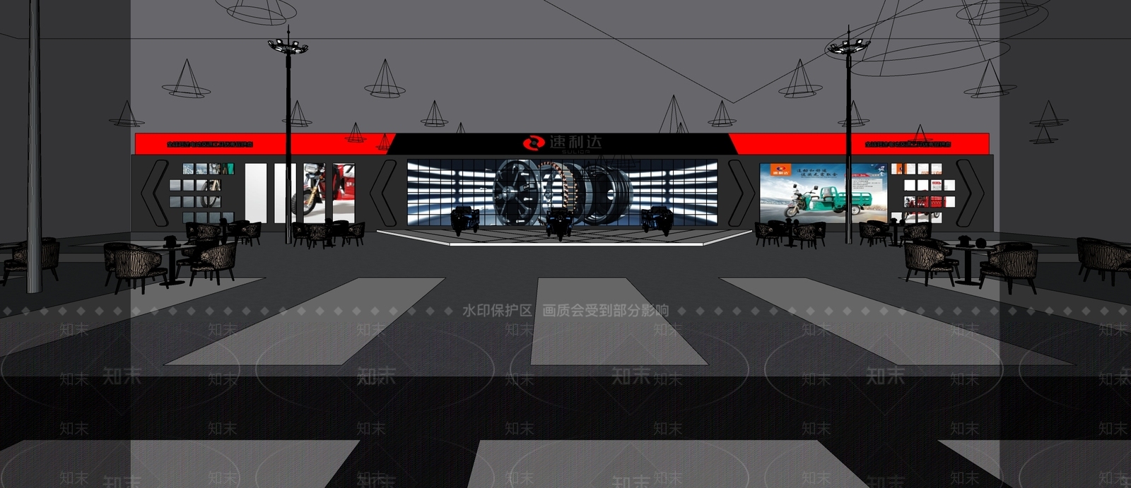 现代风格电动车展位展厅SU模型下载【ID:1109029215】