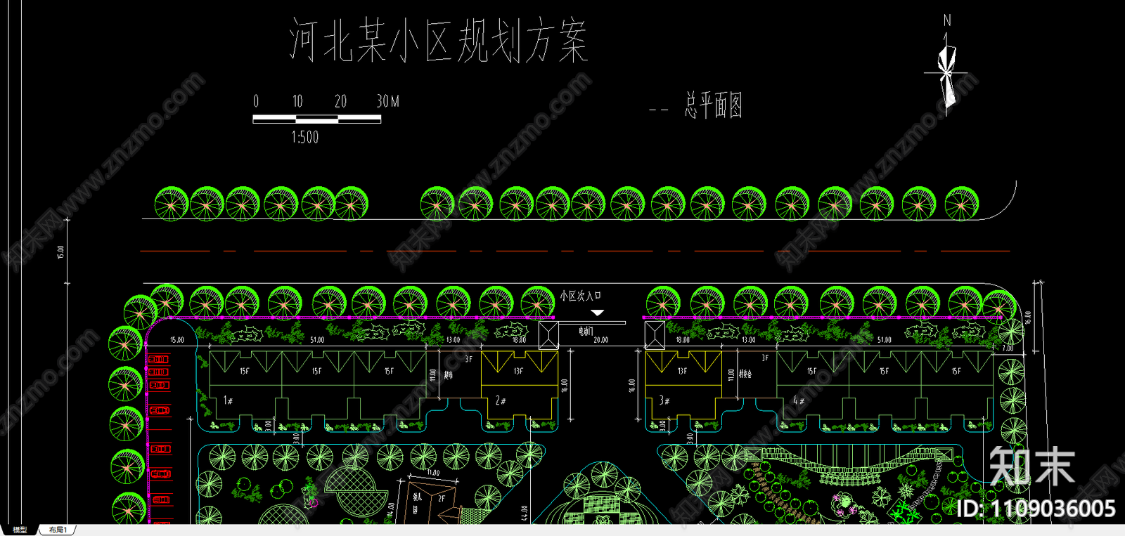 河北某小区规划方案cad施工图下载【ID:1109036005】