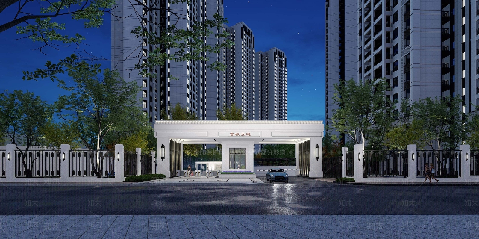 新古典小区入口大门SU模型下载【ID:1109072511】