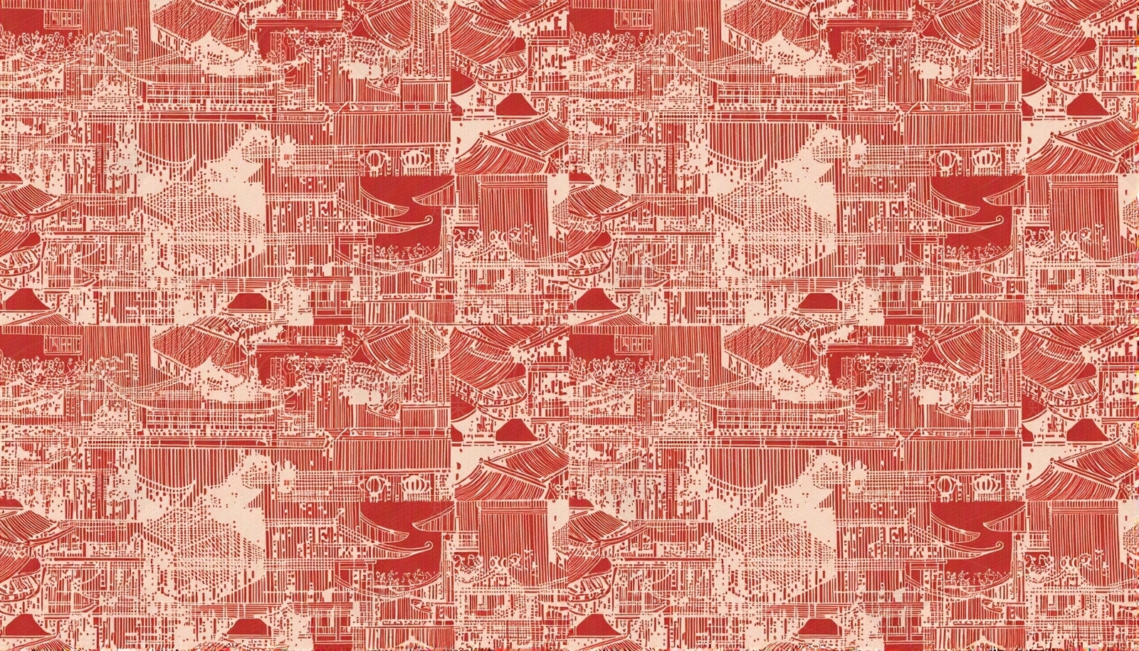 中式红色图案建筑壁纸贴图下载【ID:1195353972】
