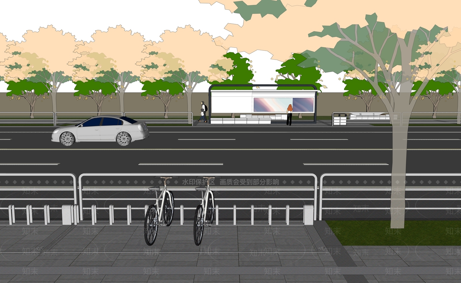 现代道路景观SU模型下载【ID:1109087472】