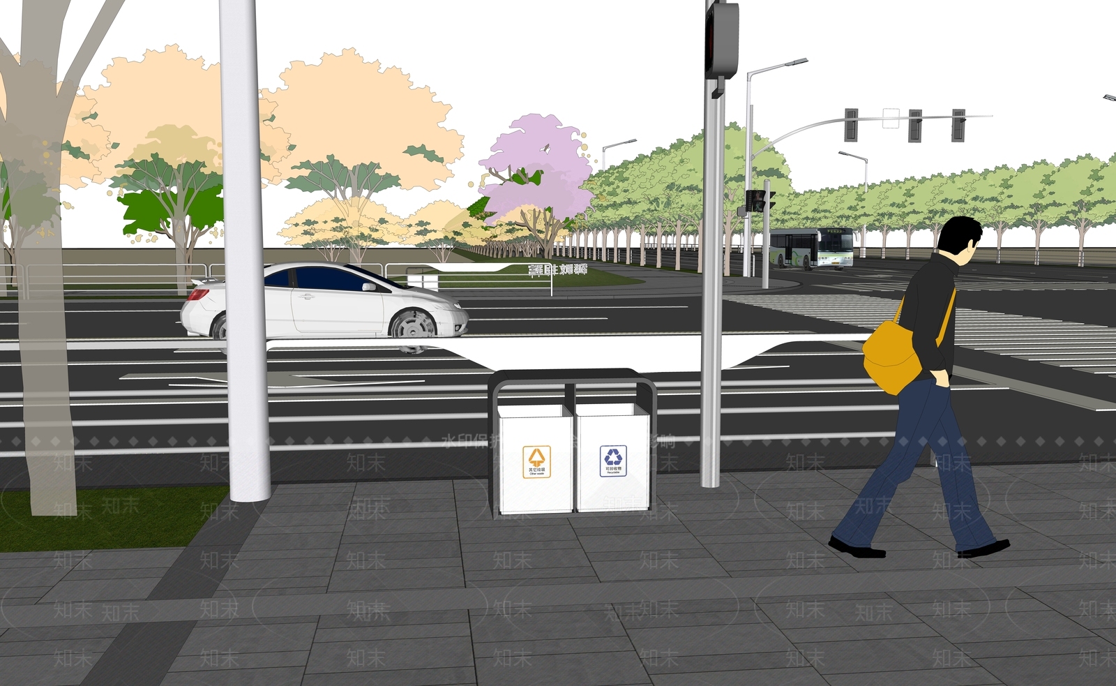现代道路景观SU模型下载【ID:1109087472】
