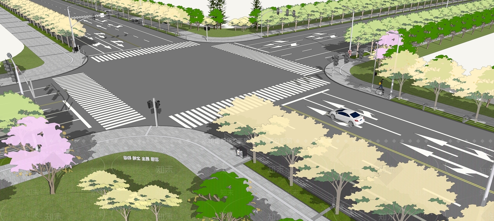 现代道路景观SU模型下载【ID:1109087472】