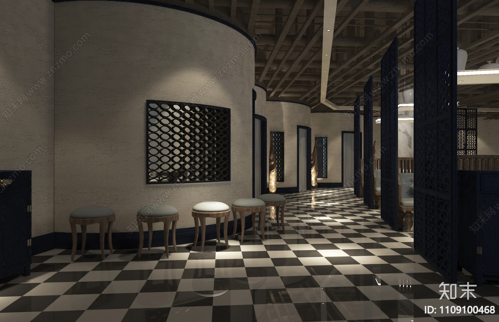 中式餐厅cad施工图下载【ID:1109100468】