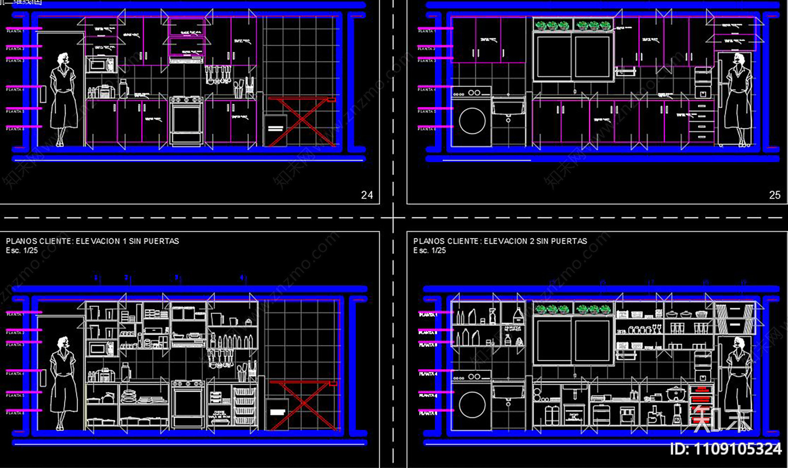 厨房橱柜CAD施工图下载【ID:1109105324】