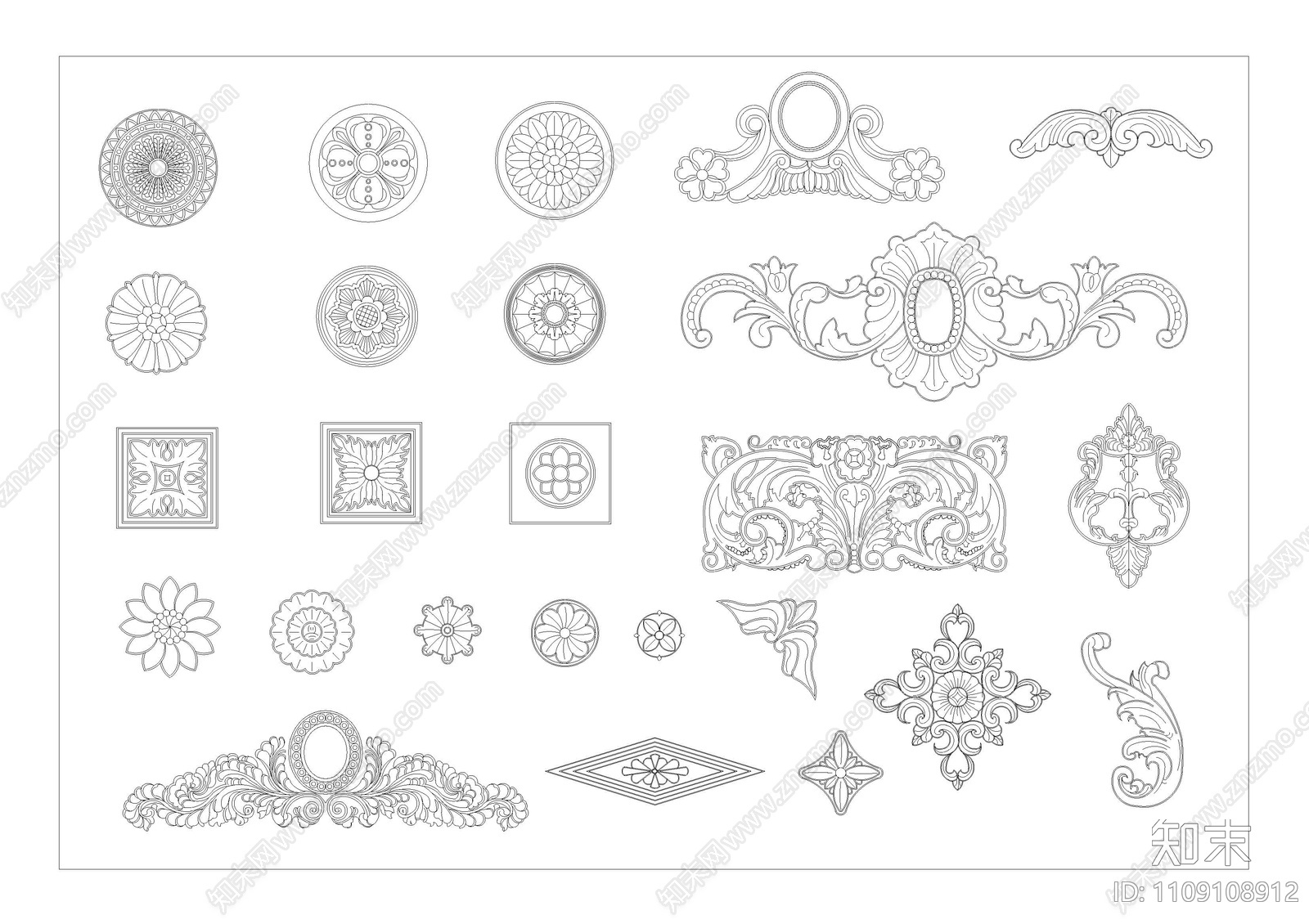 中式木花大样图块施工图下载【ID:1109108912】